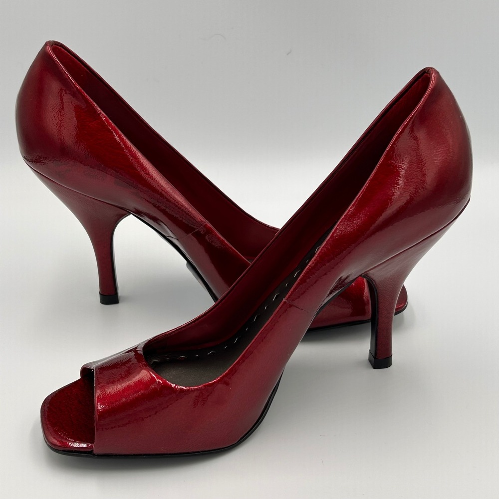 BCBGirls Patent Leather Peep Toe Stiletto Heels Women's Size 8.5 Red